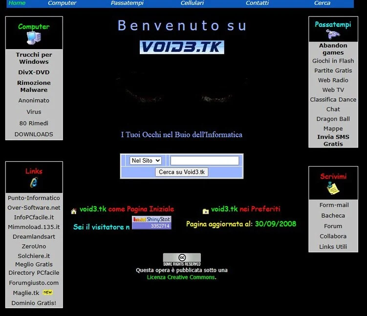 Screenshot del vecchio sito void3.tk restaurato e conservato nell’archivio LutriTech